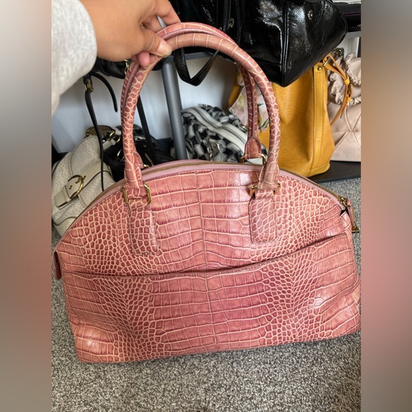 MCM Rare Powder Pink Croc-Embossed Leather Dome Satchel with crossbody strap - Picture 6 of 16